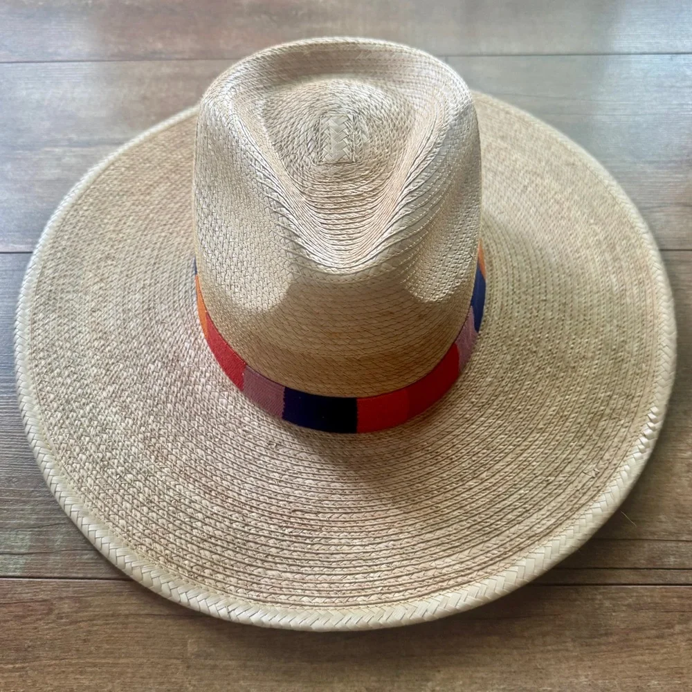 Striped Band Straw Fedora Hat - Natural